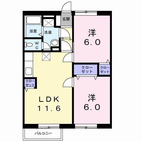 パークウッドB(2LDK/1階)の間取り写真