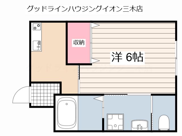 SUN MARE 三木本町(1K/2階)の間取り写真