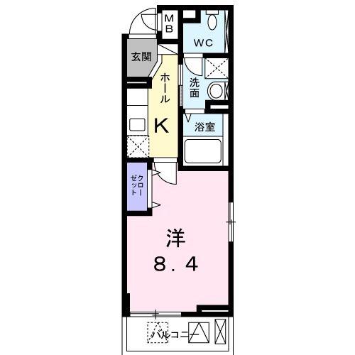 メルセイユ(1K/2階)の間取り写真