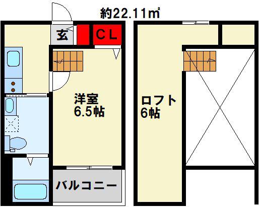 レオーネ西小倉(1K/2階)の間取り写真