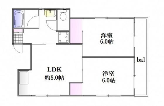 モンレーブ浜口(2LDK/4階)の間取り写真