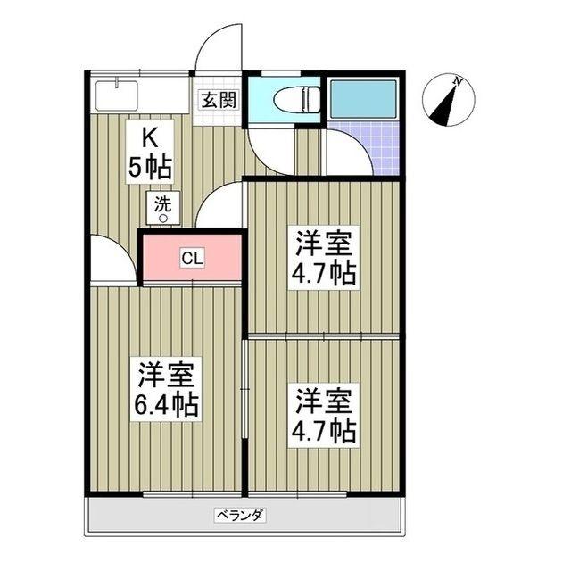 リブレス桐生堤町B(3K/2階)の間取り写真
