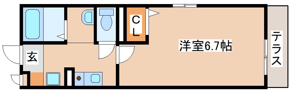 セジュール西代I(1K/1階)の間取り写真