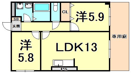 ファミーユ仁川(2LDK/1階)の間取り写真