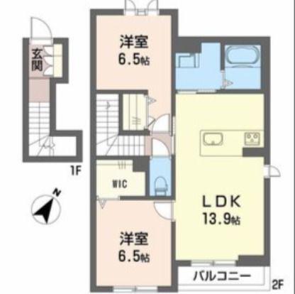 シャーメゾン・ユニヴェール(1LDK/2階)の間取り写真