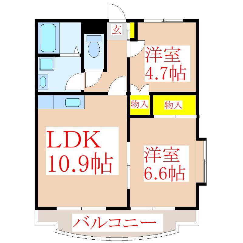 ピュア ポラリス(2LDK/3階)の間取り写真