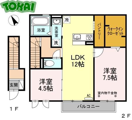 クレール東松阪II(2LDK/2階)の間取り写真