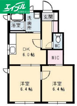 イデアルメゾンB棟(2DK/1階)の間取り写真