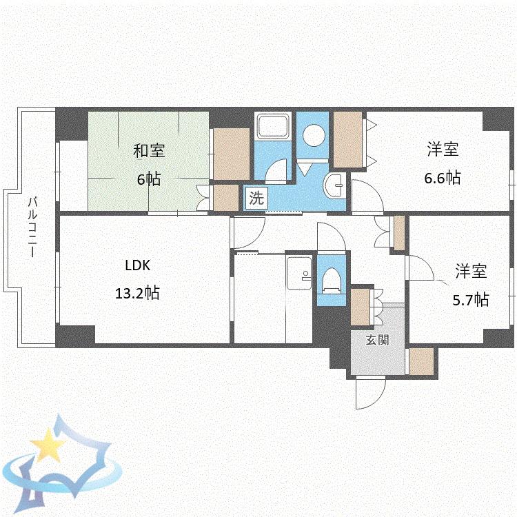 シーアイマンション円山(3LDK/10階)の間取り写真