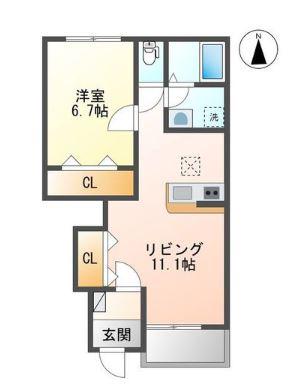 グランディオーズ アリノ(1LDK/1階)の間取り写真