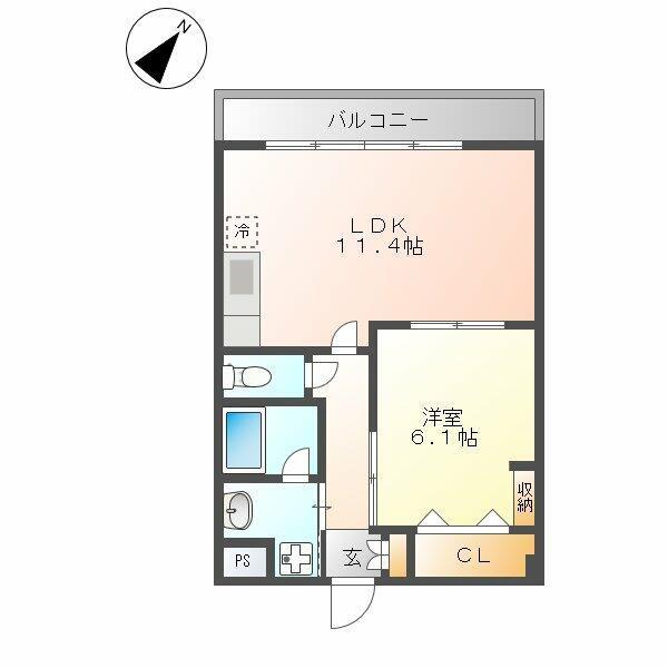 中富ビル(1LDK/6階)の間取り写真
