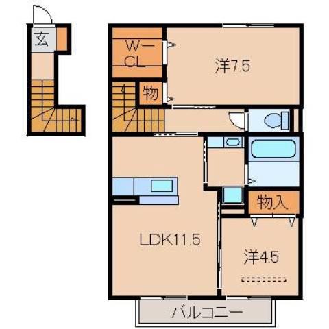 LA FIGUE(2LDK/2階)の間取り写真