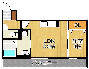 POLONIA MATSUBARA B棟(1LDK/3階)の間取り写真
