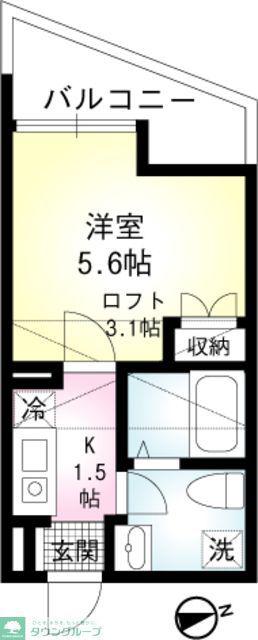 エルム山手(1K/2階)の間取り写真