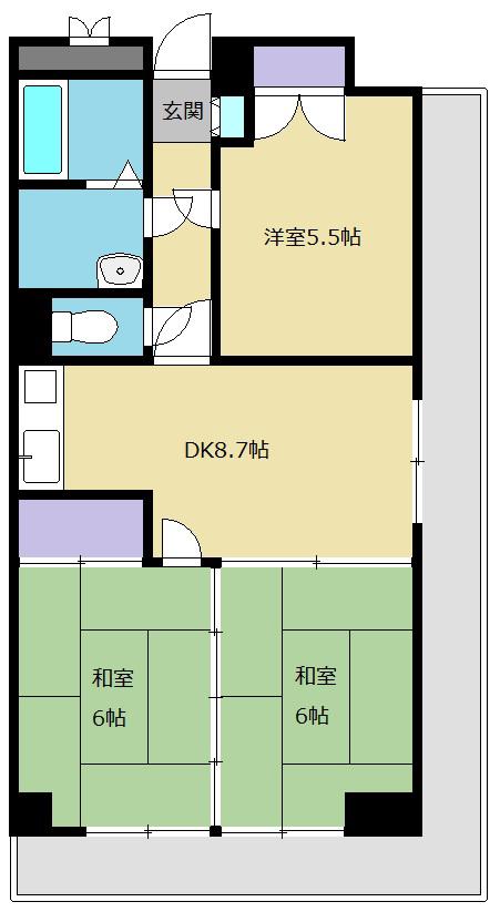 パレス上杉(3DK/8階)の間取り写真