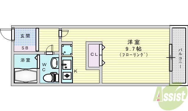 グランドライフ北之坊(ワンルーム/3階)の間取り写真