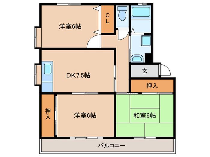 エステート重畠B(3DK/1階)の間取り写真