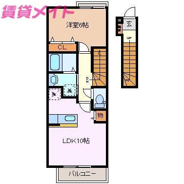 プリマヴェールII(1LDK/2階)の間取り写真