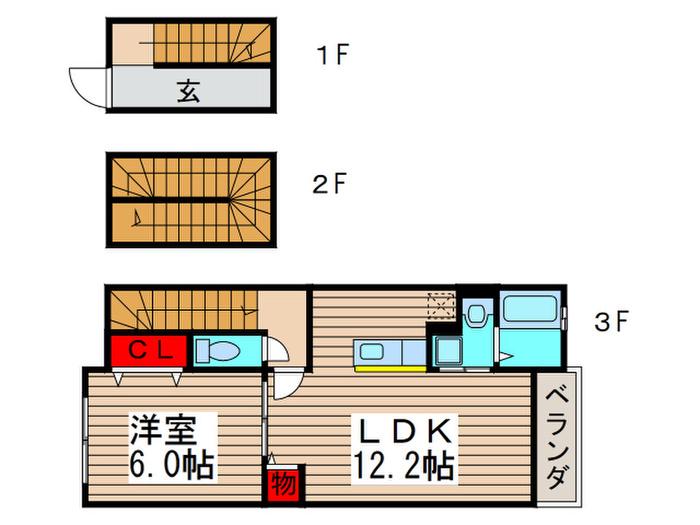プロムナ-ド貝塚公園II(1LDK/3階)の間取り写真