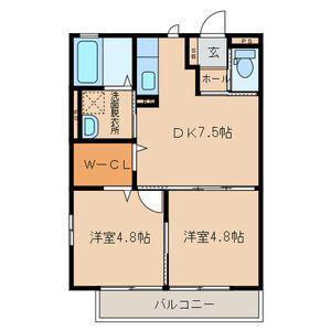 メゾンティアラI(2DK/2階)の間取り写真