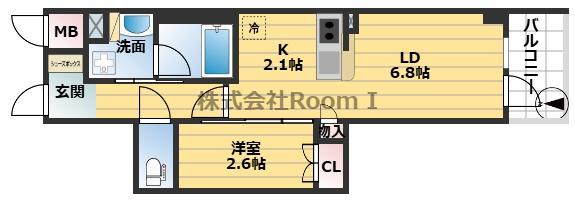 K-COURT谷町四丁目(1DK/8階)の間取り写真