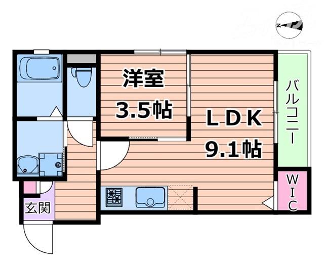 GRACIAS COURT岸辺(1LDK/2階)の間取り写真