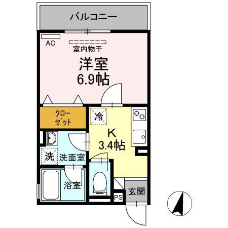 アイウェル湘南台(1K/2階)の間取り写真