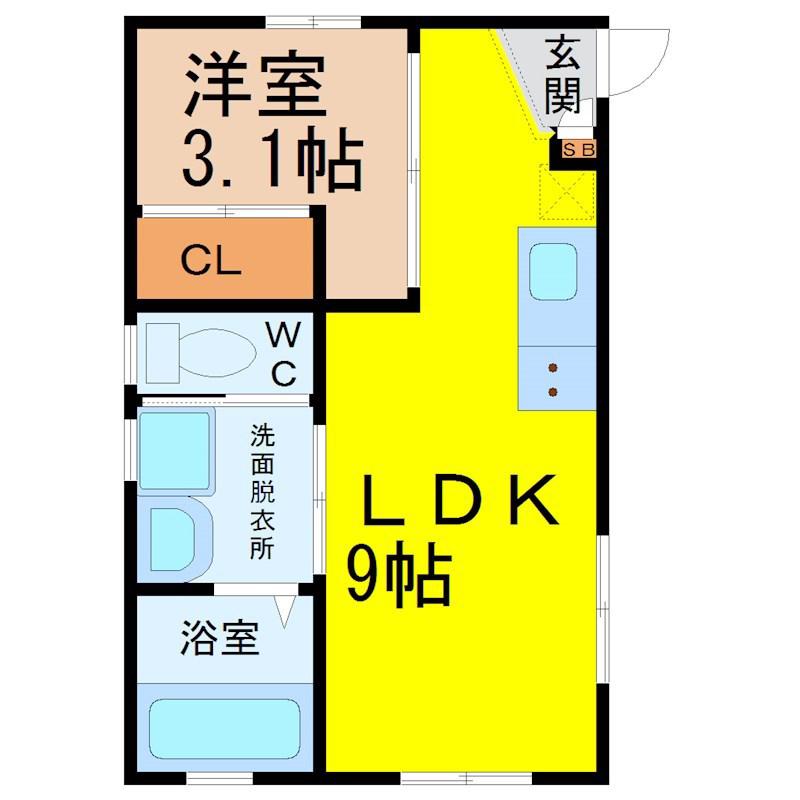 CERES岩塚駅前 B(1LDK/3階)の間取り写真