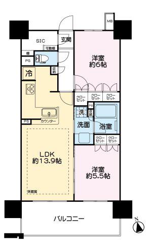 レーベン長岡南町THE CLASS(2LDK/13階)の間取り写真
