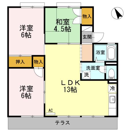 ラ・セジュールⅠ(3LDK/1階)の間取り写真