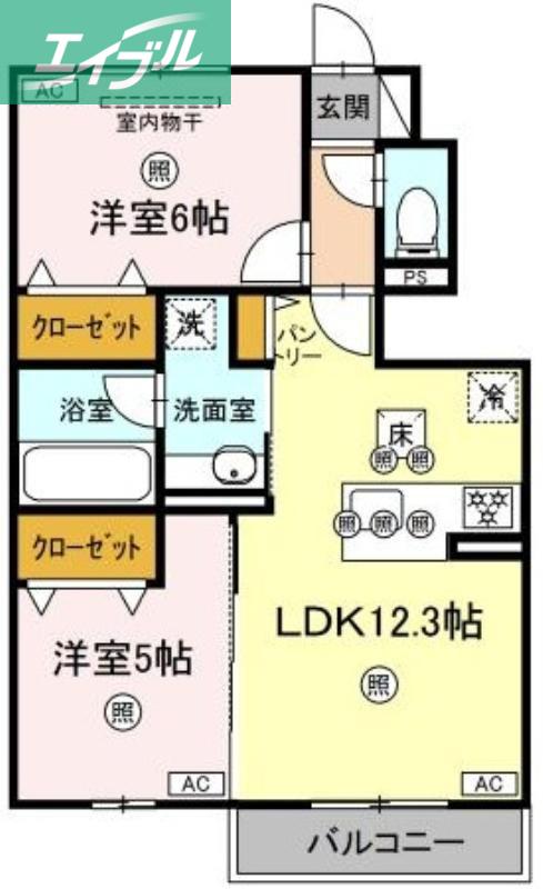 シャンポールさい E棟(2LDK/1階)の間取り写真