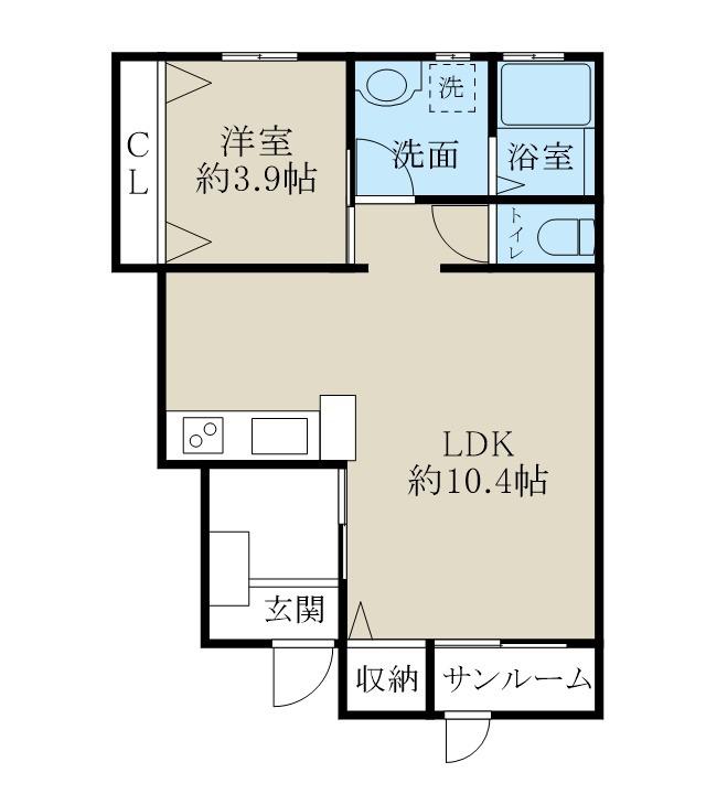 BONHEUR (1LDK/1階)の間取り写真