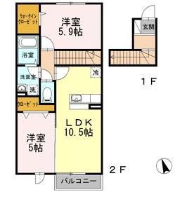 ベルセゾン(2LDK/2階)の間取り写真