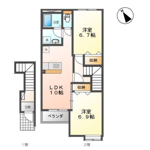 クリスタル(2LDK/2階)の間取り写真
