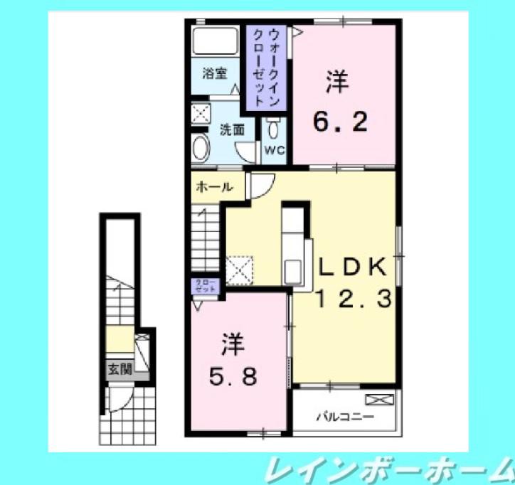 オリーブB(2LDK/2階)の間取り写真