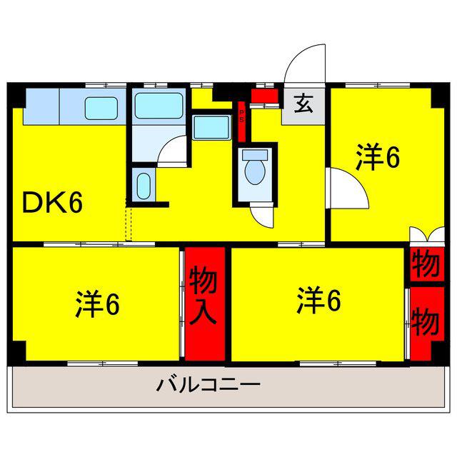 ビレッジハウス市原(3DK/3階)の間取り写真