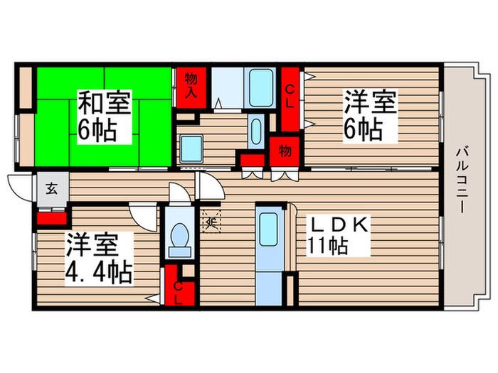 グランドゥールレジデンス田園(3LDK/3階)の間取り写真