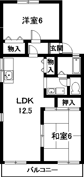 ボナール平子(1LDK/1階)の間取り写真