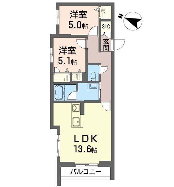 アドバンス(2LDK/2階)の間取り写真