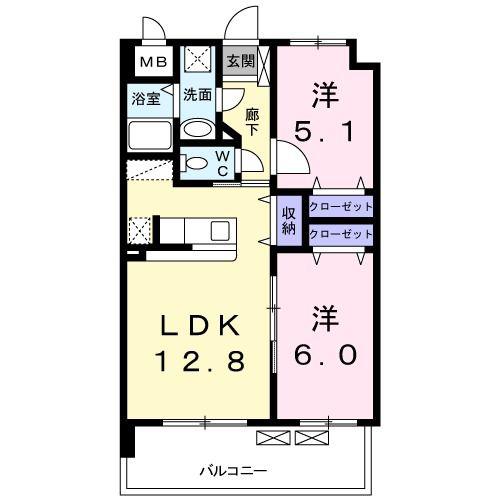 アンソレイユ(2LDK/5階)の間取り写真