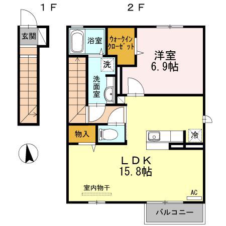 ベルク B棟(1LDK/2階)の間取り写真