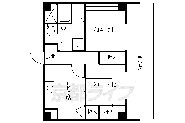 宝蔵マンション(2DK/3階)の間取り写真