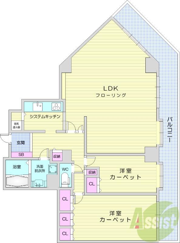 シティタワー仙台(2LDK/20階)の間取り写真