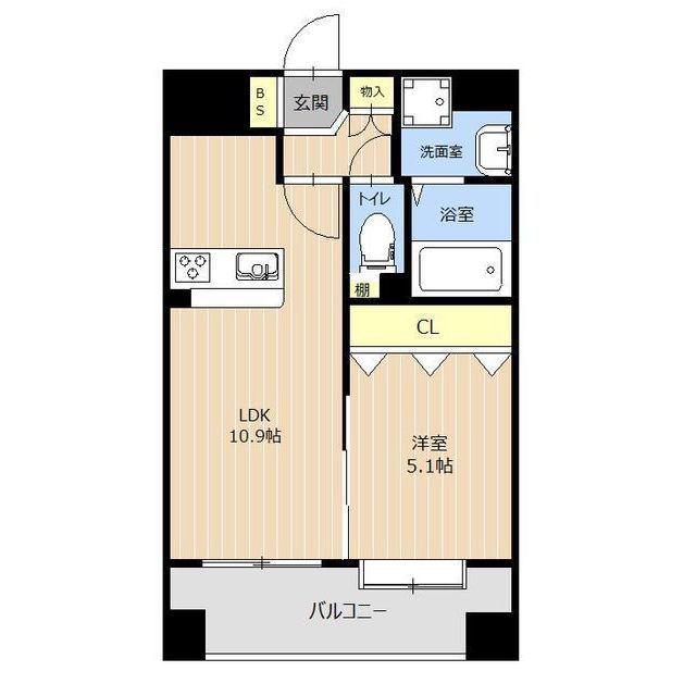 LIBTH新町(1LDK/14階)の間取り写真