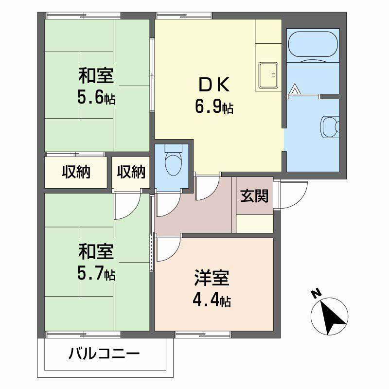 コスモハイツ弐番館(3DK/1階)の間取り写真