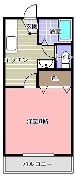 シャルムB(1K/2階)の間取り写真