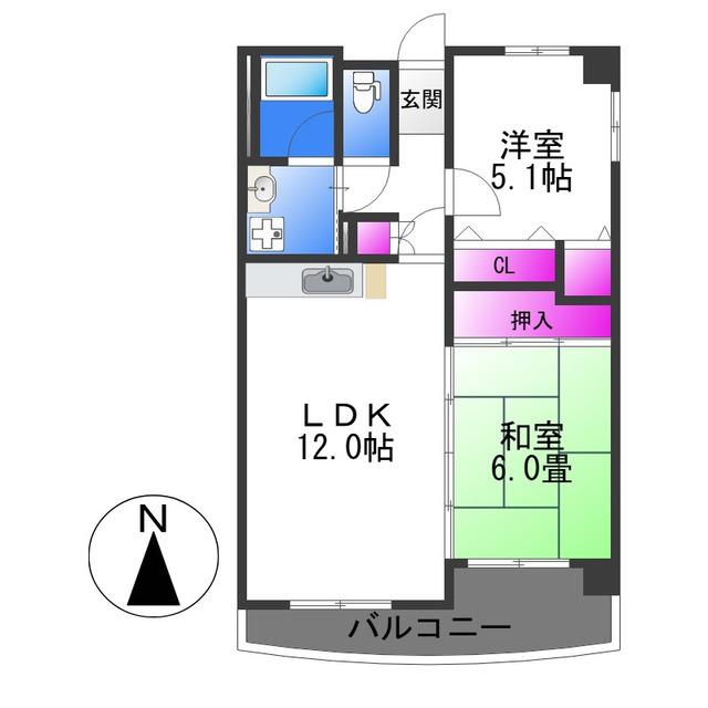 パストラル長原(2LDK/5階)の間取り写真