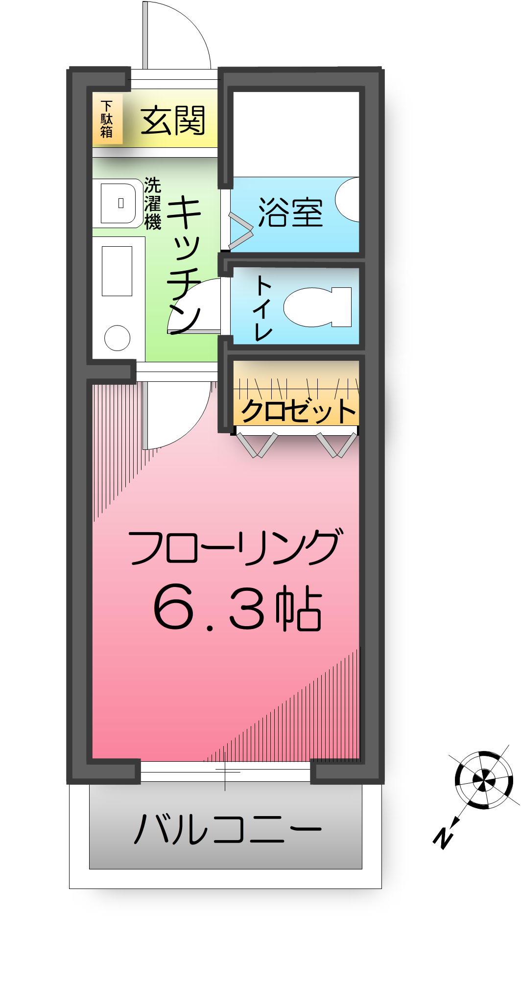 サンパレス飛鳥(1K/2階)の間取り写真
