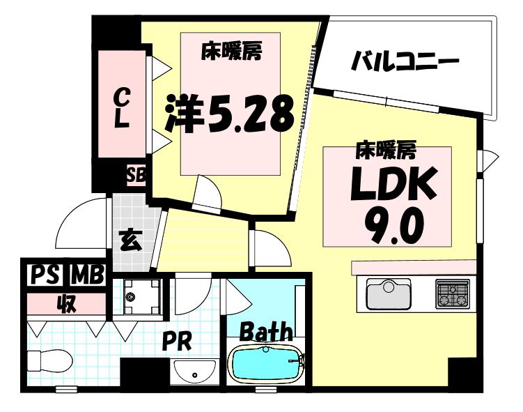 POCO A POCO 三宮ハイタワー(1LDK/10階)の間取り写真