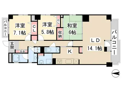 ヒューマンズ・ウェル宝塚(3LDK/4階)の間取り写真